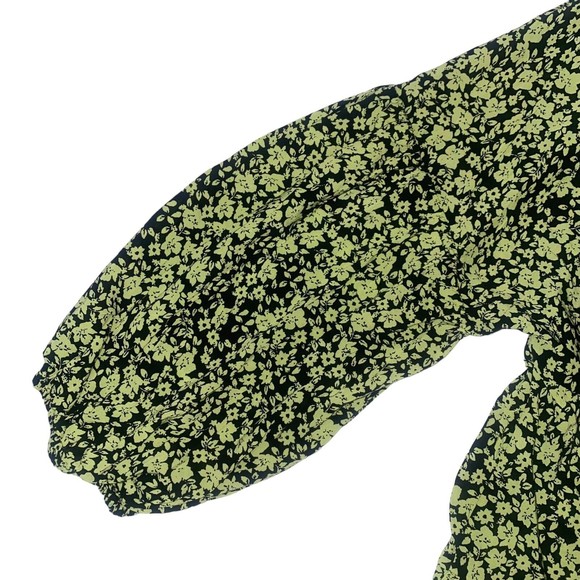 Zara Ditsy Floral Print Flowing Tiered V Neck Mini Dress Black Green Small - Picture 7 of 13